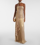 Marmar Halim Dayana pleated scarf-detail bustier gown