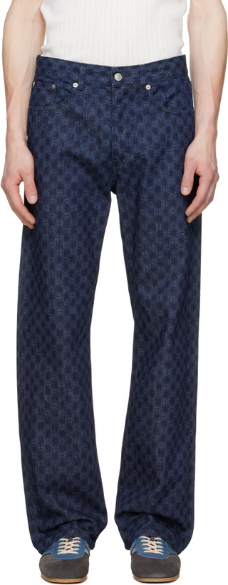 Photo: Dries Van Noten Navy Printed-Graphic Jeans