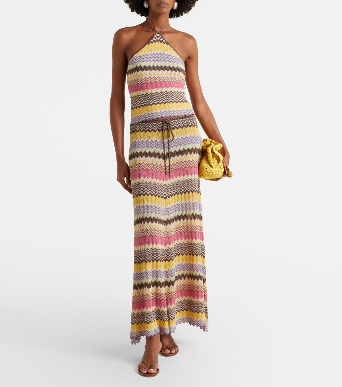 Faithfull Ria chevron halterneck lamé top