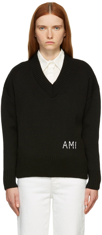 Photo: AMI Alexandre Mattiussi Black Knit Oversize V-Neck Sweater