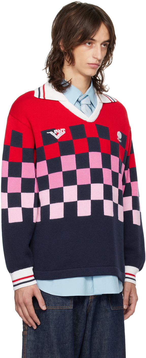 RICE NINE TEN Multicolor Checkrd Soccer Jersey Sweater
