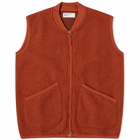 Universal Works Men's Wool Fleece Zip Waistcoat in Orange