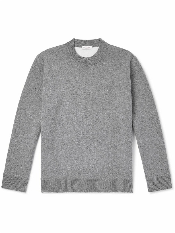 Photo: Valentino Garavani - VLogo Logo-Appliquéd Stretch-Knit Sweater - Gray