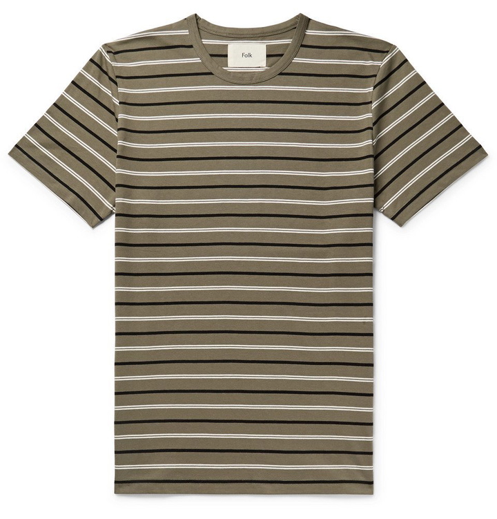 Photo: Folk - Striped Cotton-Jersey T-Shirt - Green