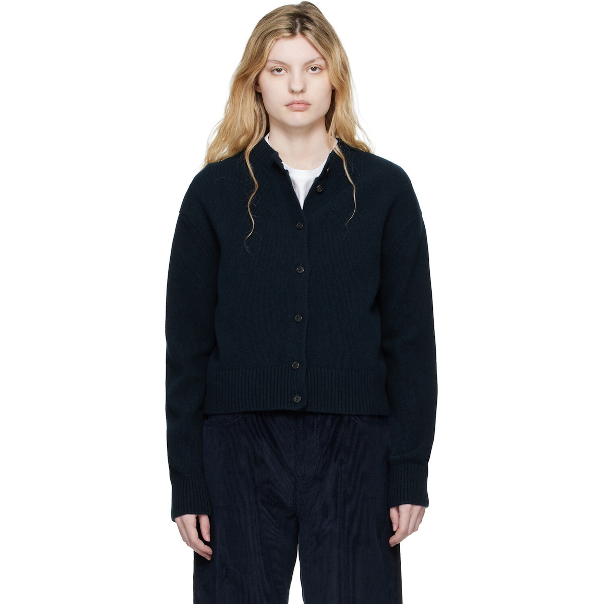 Róhe Navy Short Boiled Cardigan