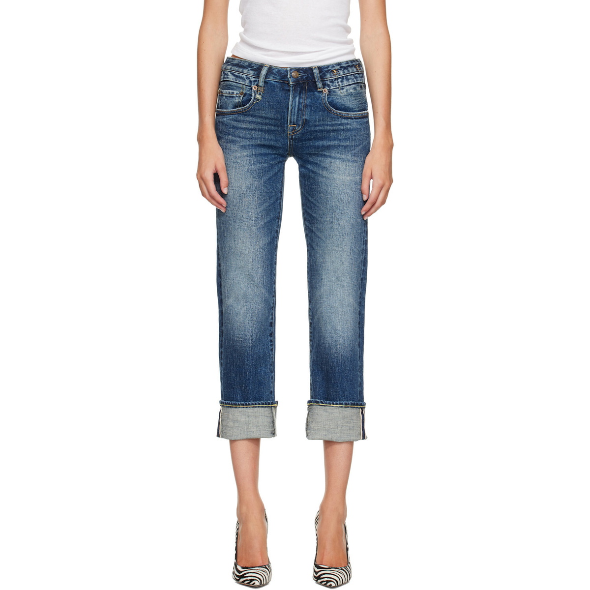 R13 Blue Cuffed Boy Straight Jeans