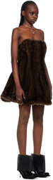 FIDAN NOVRUZOVA Brown Strapless Faux-Fur Minidress