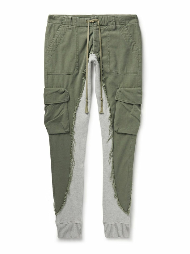 Photo: Greg Lauren - Baker 50/50 Tapered Jersey-Trimmed Frayed Cotton Sweatpants - Green