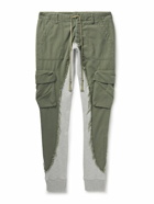 Greg Lauren - Baker 50/50 Tapered Jersey-Trimmed Frayed Cotton Sweatpants - Green