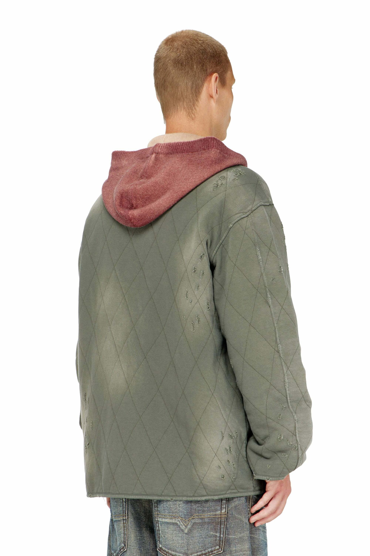 Diesel Distressed quilted liner jacket - Jackets Mens in Green