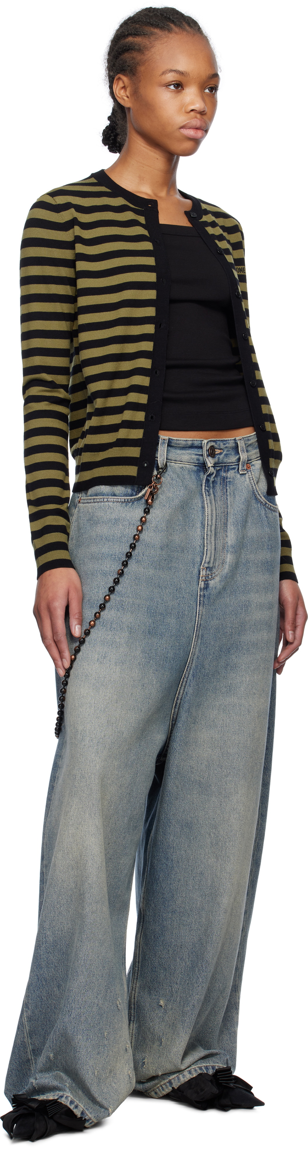 We11done Green & Black Striped Cardigan