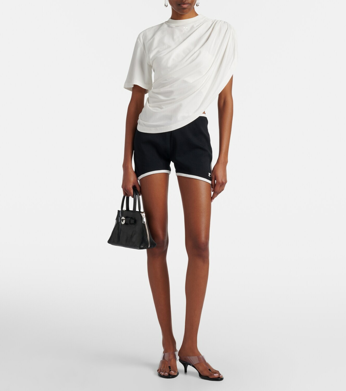 Courrèges Ruched asymmetric cotton jersey T-shirt