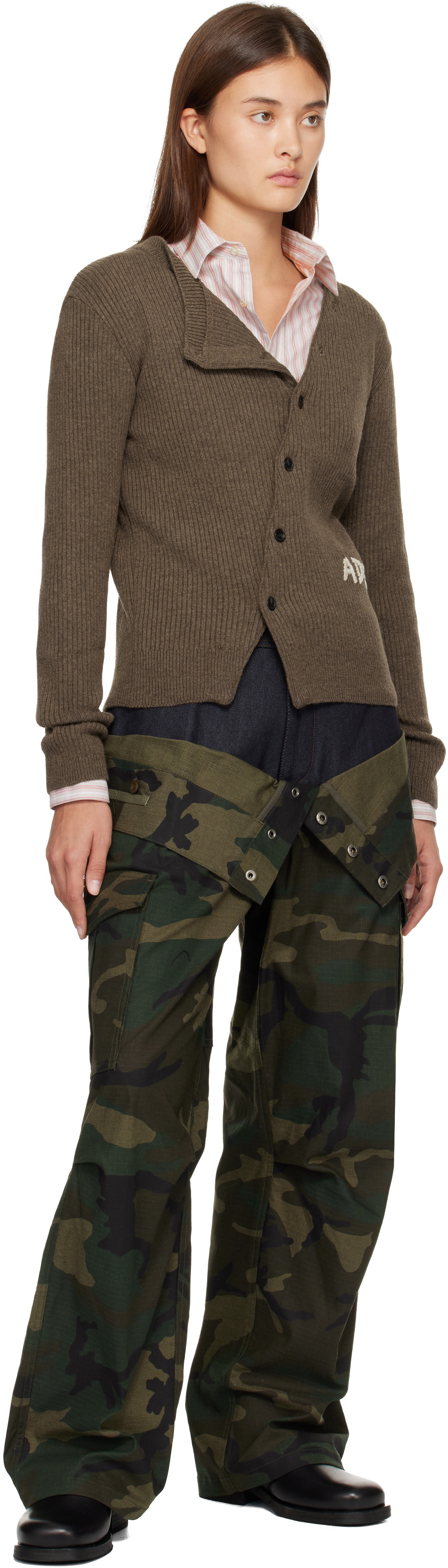 Andersson Bell Khaki Camouflage Double Waist Work Wide-Leg Cargo Pants