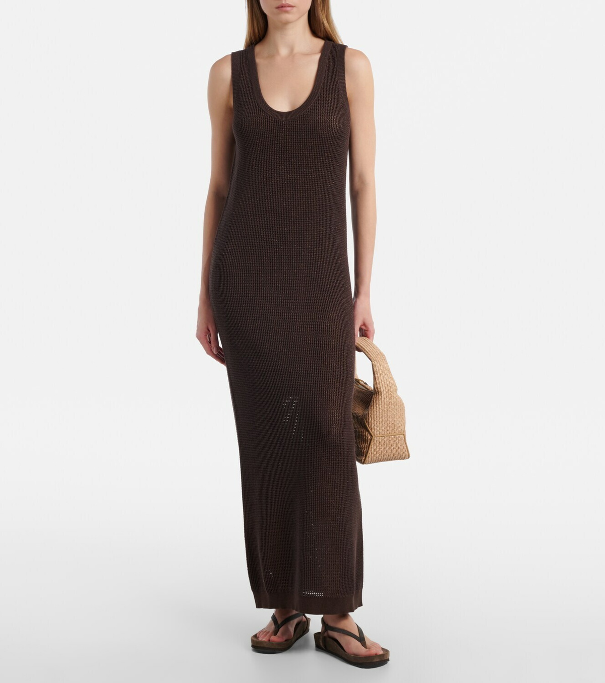 Brunello Cucinelli Open-knit cotton-blend maxi dress