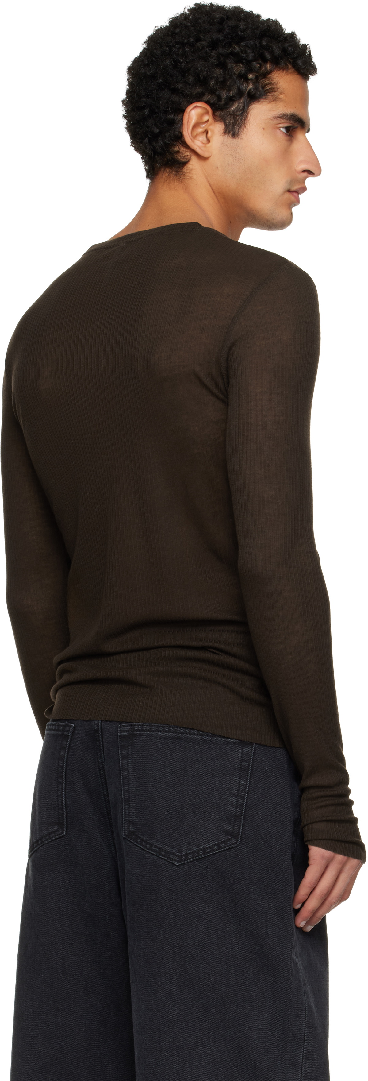 TONYWACK Brown Sheer Wool Ribbed Knit T-shirt