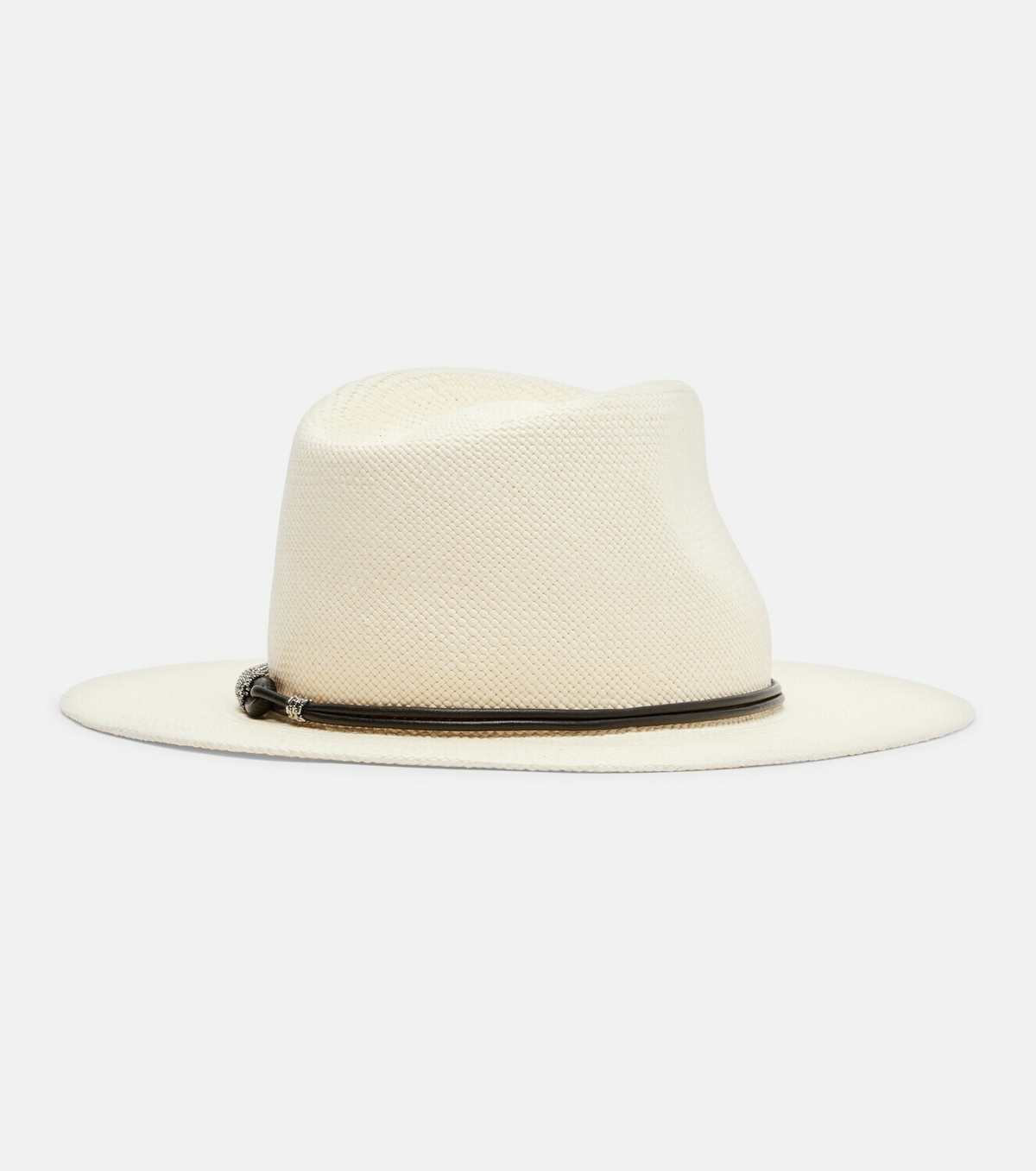 Brunello Cucinelli Leather-trimmed straw fedora hat