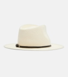 Brunello Cucinelli Leather-trimmed straw fedora hat