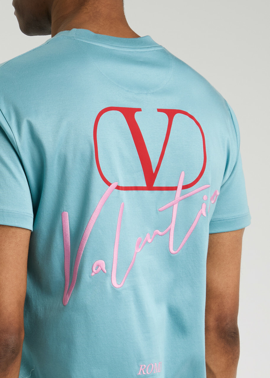 Valentino Logo-embroidered Cotton T-shirt Blue Valentino Valentino Logo-embroidered Cotton T-shirt Blue Valentino