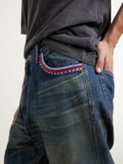 Neighborhood - Savage Straight-Leg Bead-Embellished Distressed Jeans - Blue