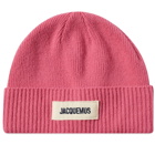 Jacquemus Men's Patch Logo Beanie in Multi Pink