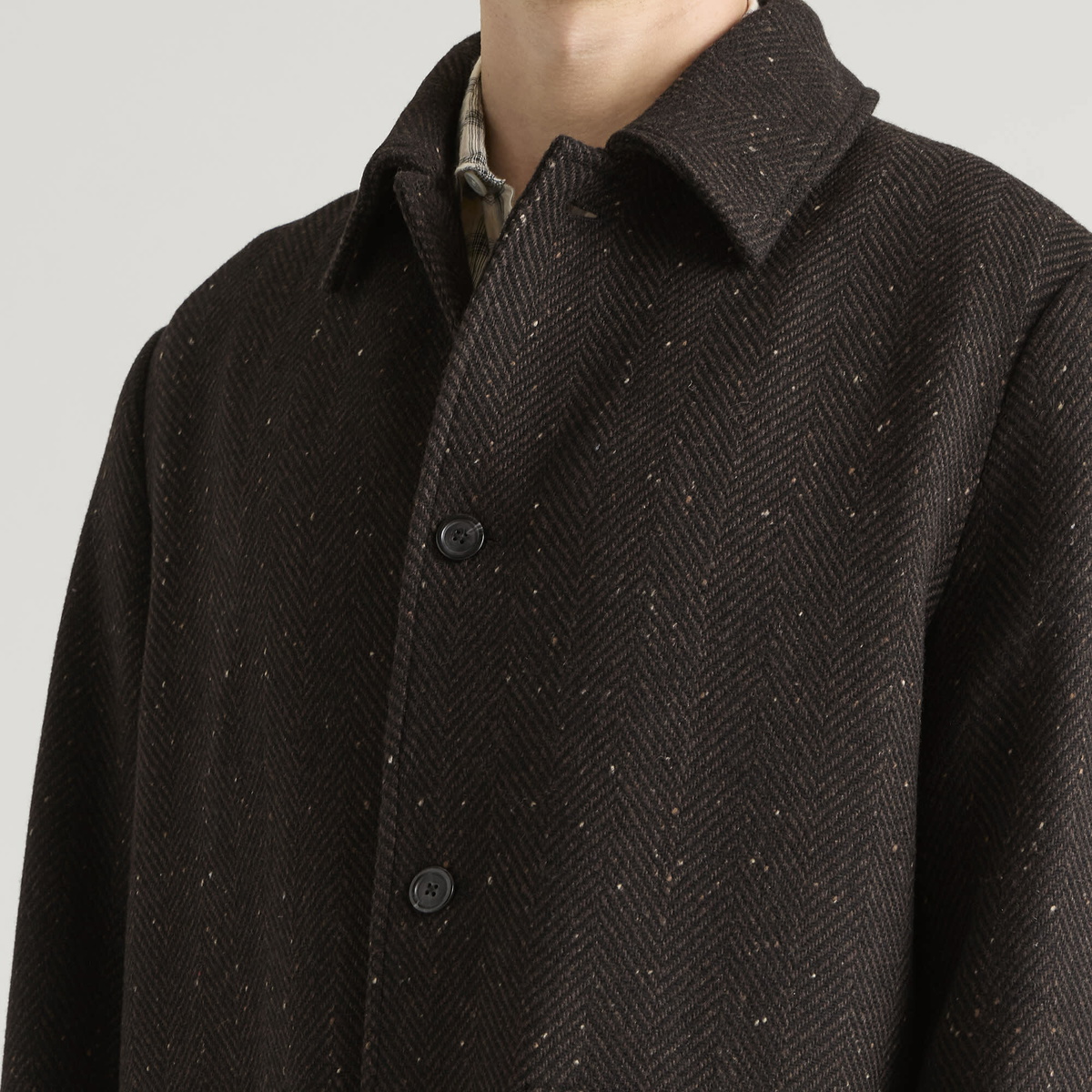 Les Deux Men's Herringbone Wool Coat in Molé Brown
