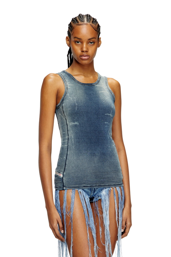 Photo: Diesel Ribbed tank top with denim trompe l'oeil - T-Shirts - Unisex - Blue