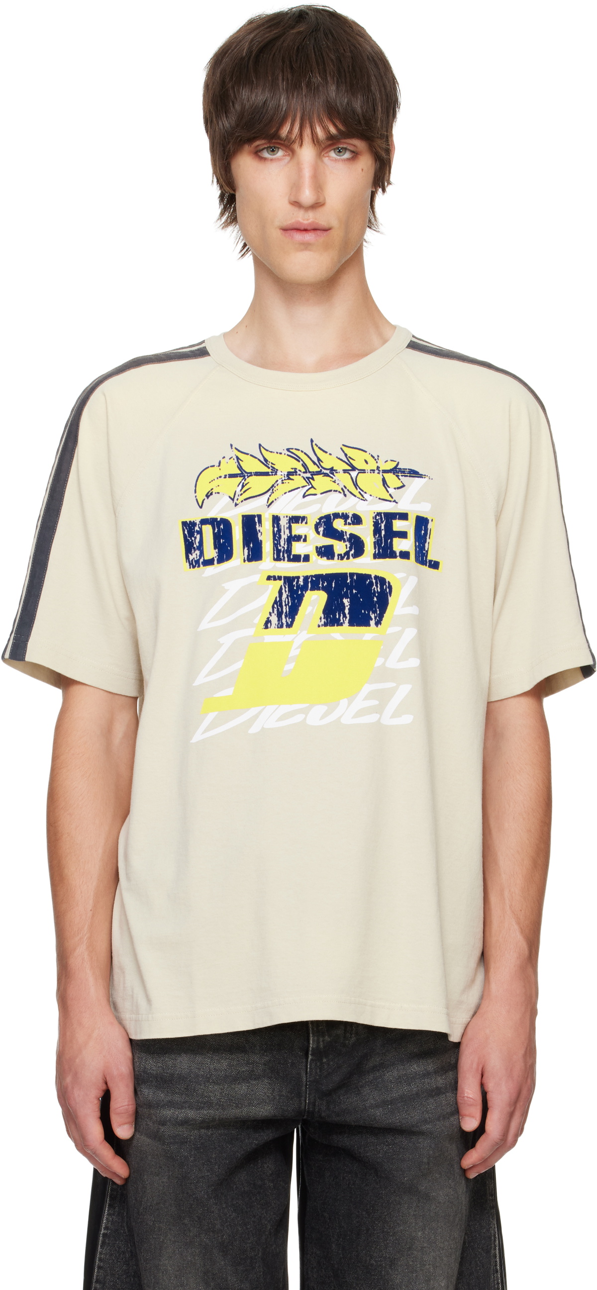 【DIESEL】T-Roxt-Stripe Diesel Beige T-Roxt-Stripe T-shirt Diesel