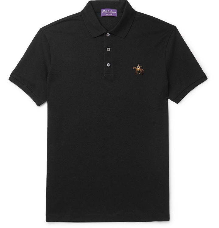 Photo: Ralph Lauren Purple Label - Logo-Embroidered Mercerised Cotton-Piqué Polo Shirt - Black