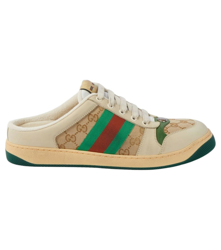 Photo: Gucci Screener GG Canvas leather-trimmed mules