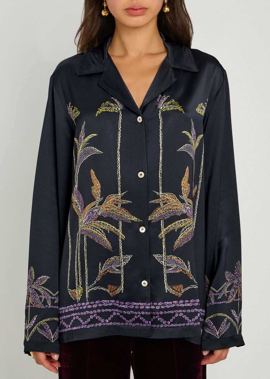 Forte_forte Printed Satin Shirt Navy