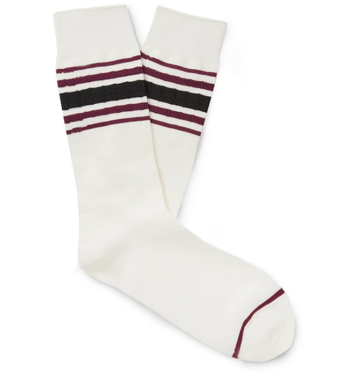 Photo: N/A - Striped Stretch Cotton-Blend Socks - White