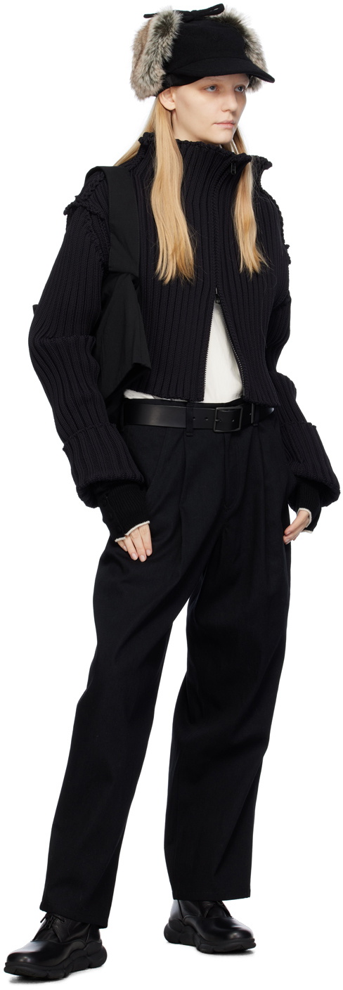 Y's Black Lettuce Edge Cardigan