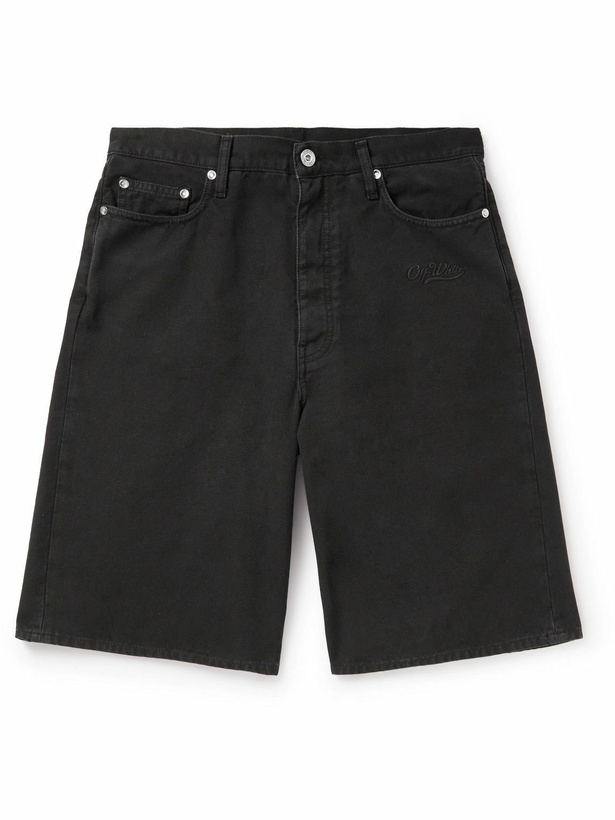 Photo: Off-White - Wave Off Straight-Leg Cotton-Canvas Shorts - Black