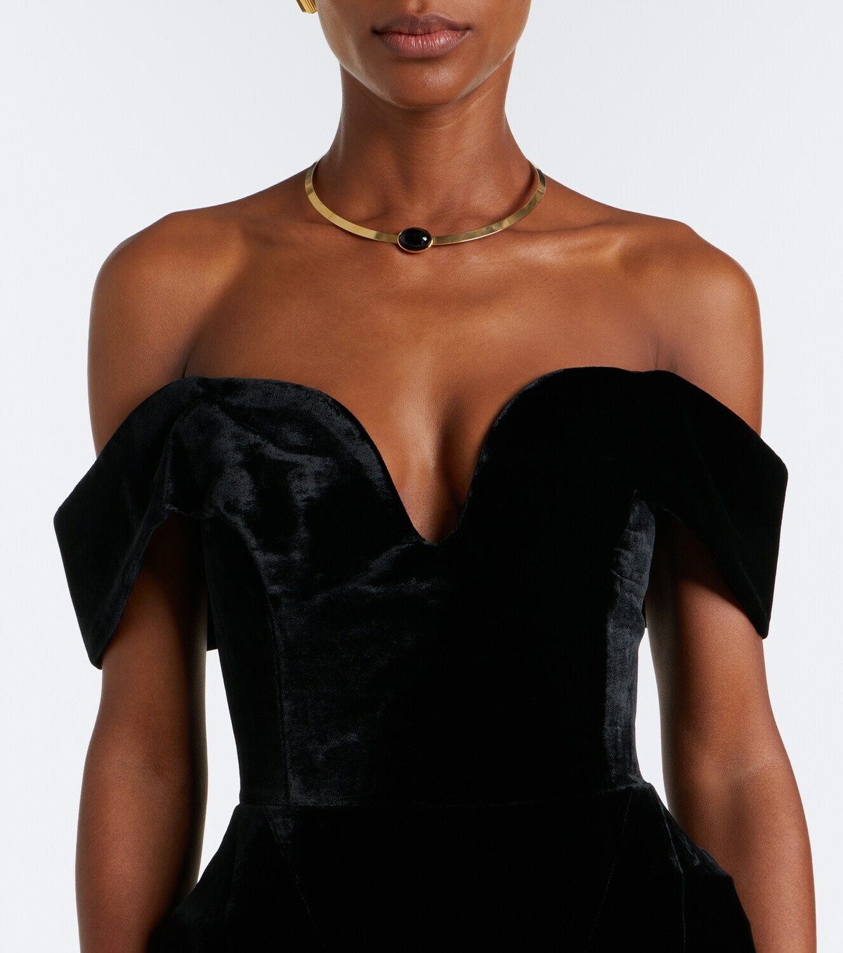 Rachel Gilbert Ryn off-shoulder velvet corset gown