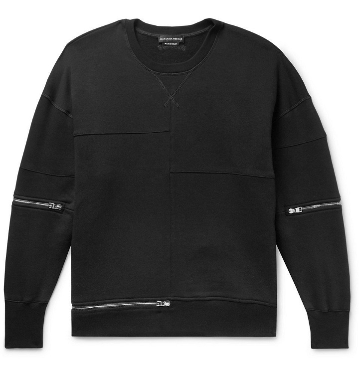 Photo: Alexander McQueen - Zip-Detailed Shell-Panelled Fleece-Back Cotton-Jersey Sweatshirt - Men - Black
