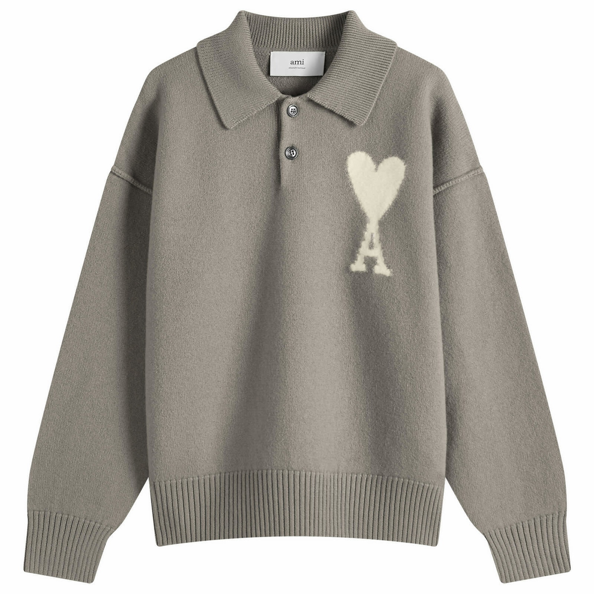 AMI Paris Men's Off White ADC Polo in Ash/Off White AMI