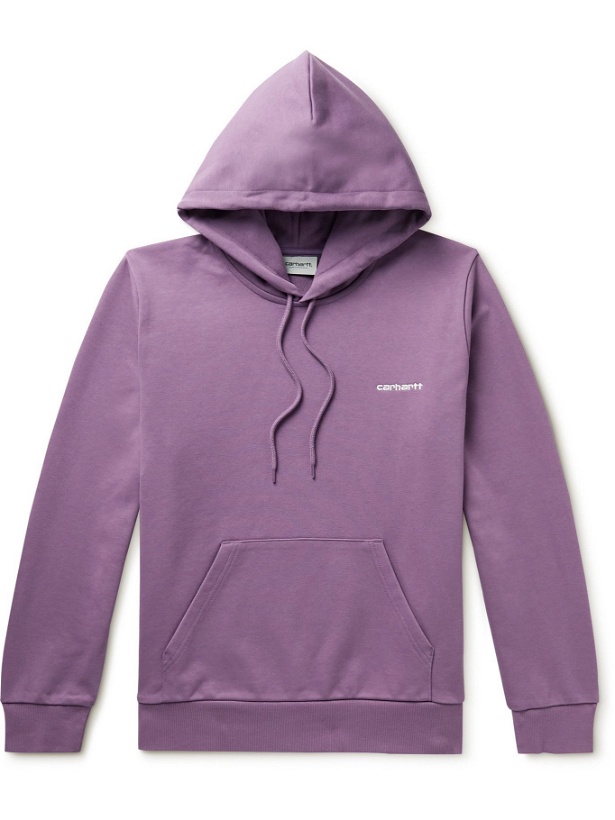 Photo: CARHARTT WIP - Logo-Embroidered Loopback Cotton-Blend Jersey Hoodie - Purple