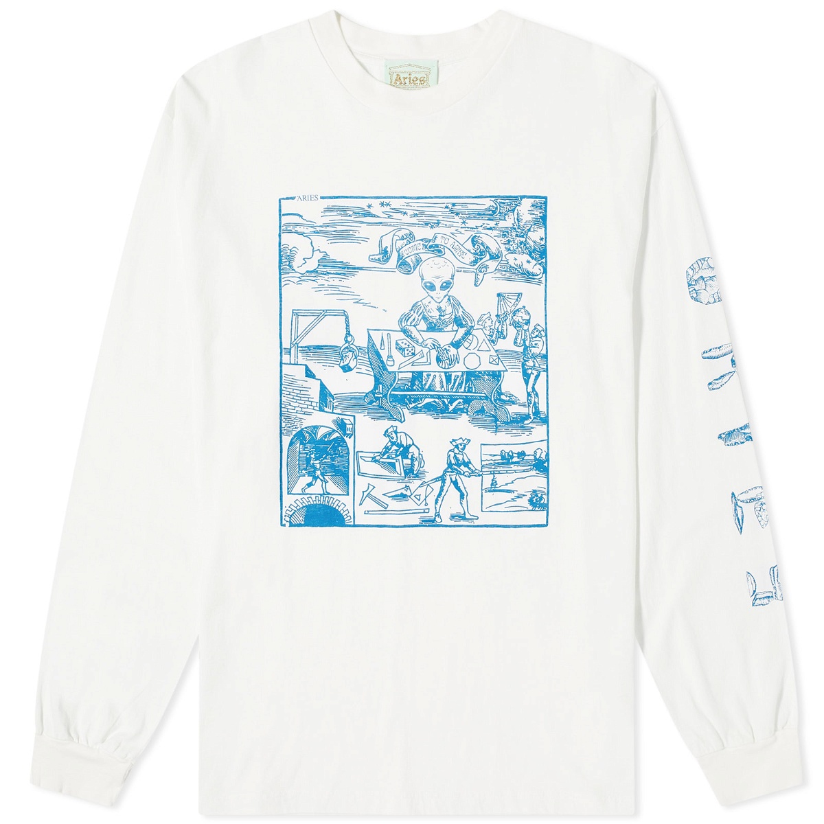 Photo: Aries Alien Woodcut Long Sleeve T-Shirt in Off White