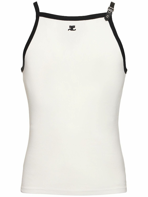 Photo: COURREGES - Logo Embroidery Cotton Tank Top W/buckle