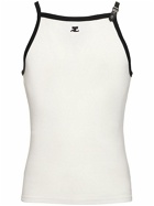 COURREGES - Logo Embroidery Cotton Tank Top W/buckle