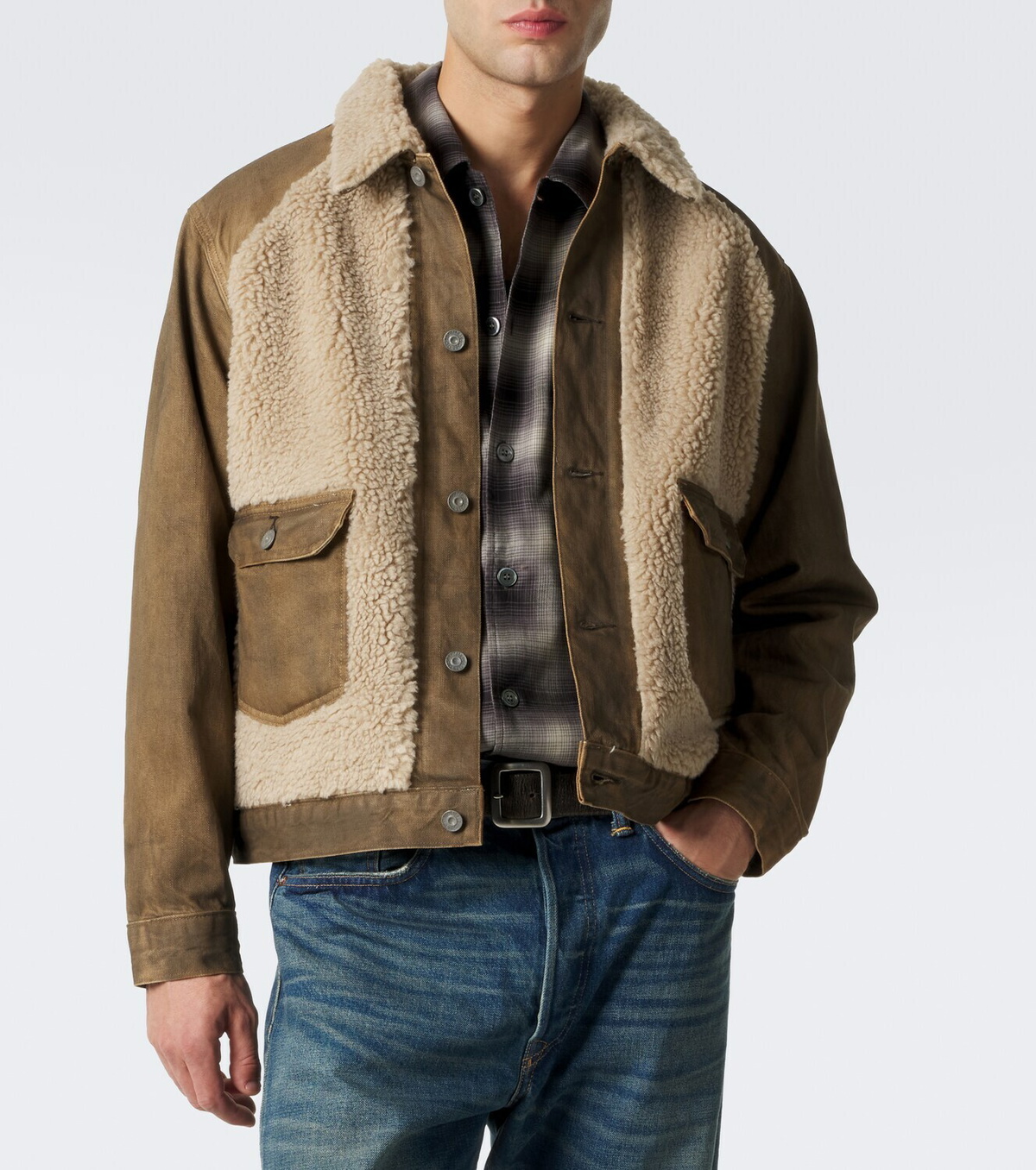 RRL Shearling-trimmed denim jacket