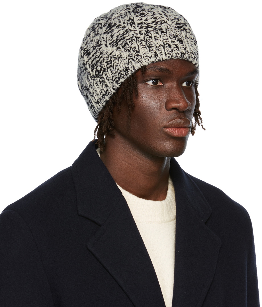 Jil Sander Black & White Wool Knit Beanie