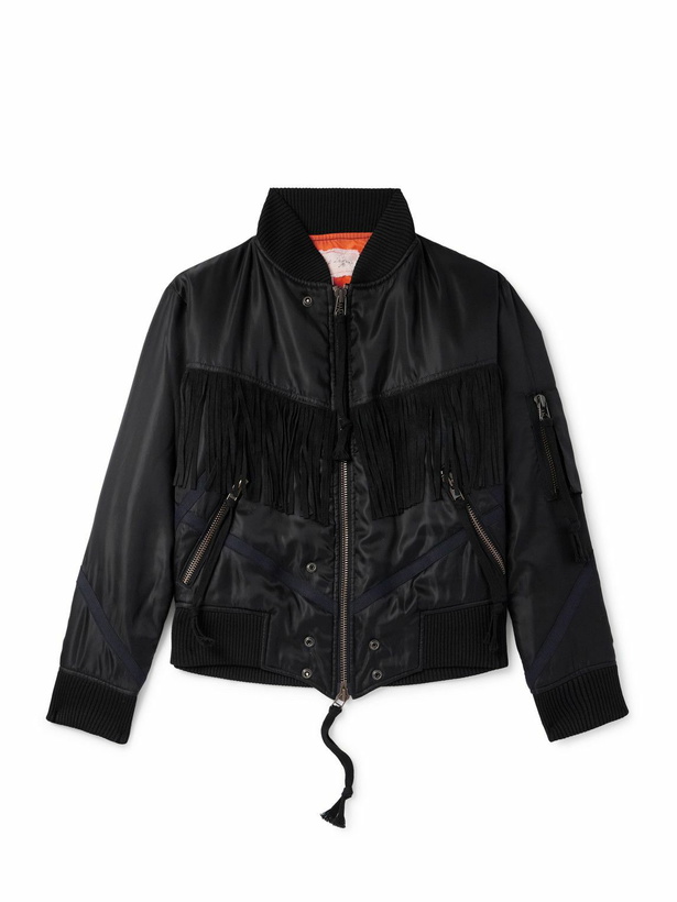 Photo: Greg Lauren - Black Tails Slim-Fit Fringed Suede-Trimmed Shell Bomber Jacket - Black