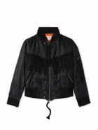 Greg Lauren - Black Tails Slim-Fit Fringed Suede-Trimmed Shell Bomber Jacket - Black