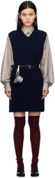 Maison Margiela Navy V-Neck Minidress