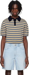 System Beige Striped Knitted Polo