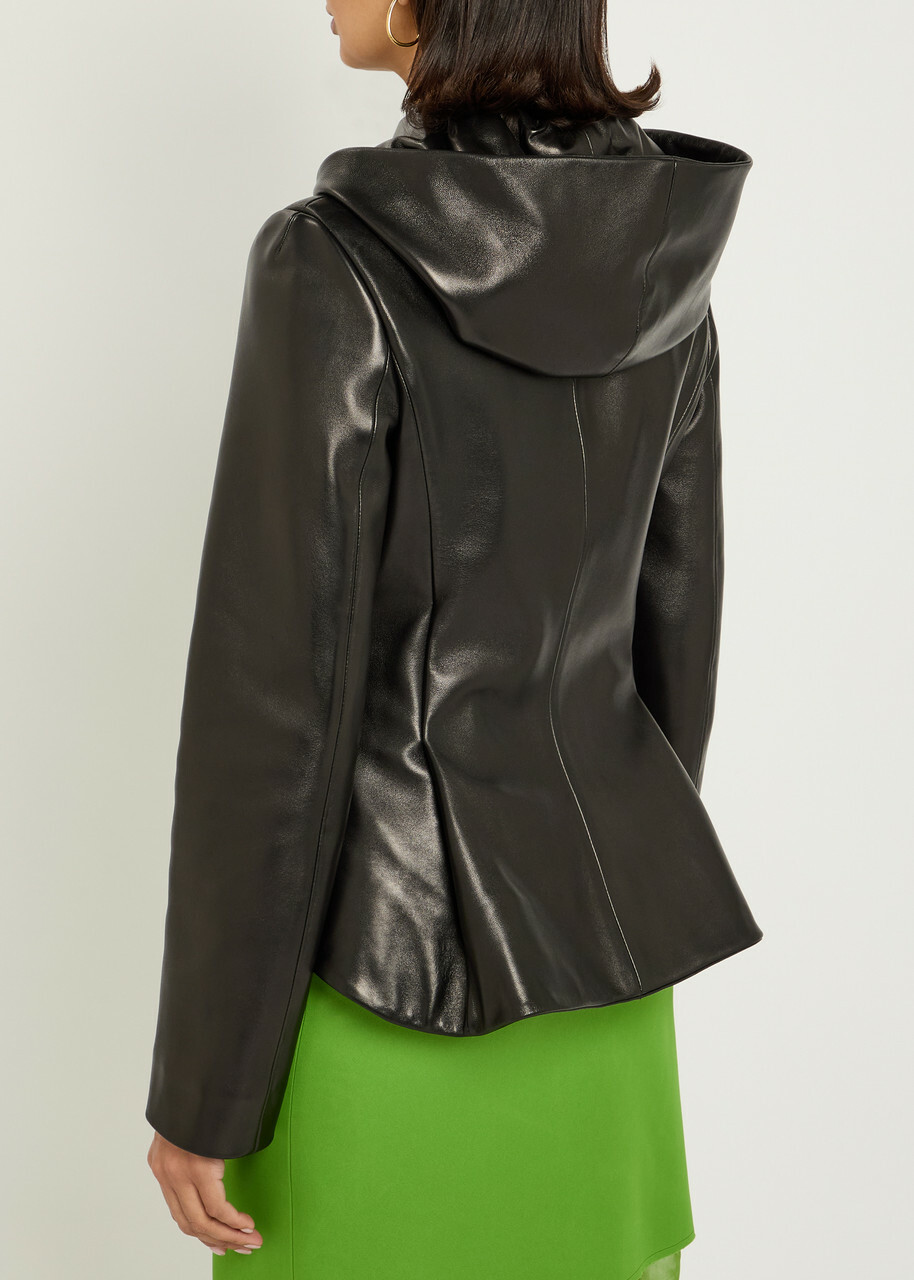 Khaite June Hooded Peplum-hem Leather Jacket Black