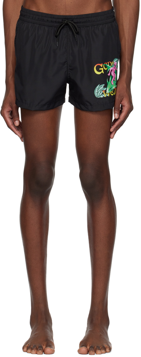 GCDS Black Surfing Wirdo Swim Shorts