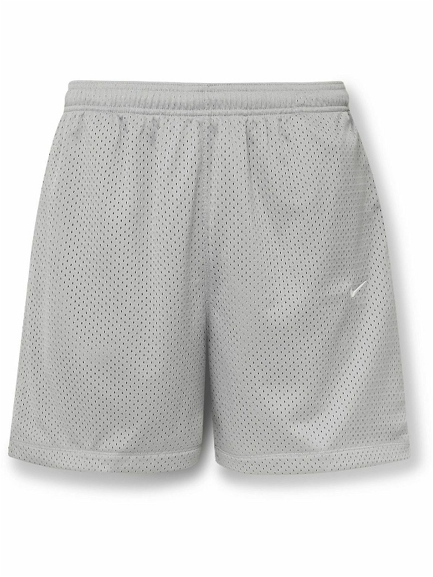 Photo: Nike - Solo Swoosh Straight-Leg Logo-Embroidered Mesh Shorts - Gray