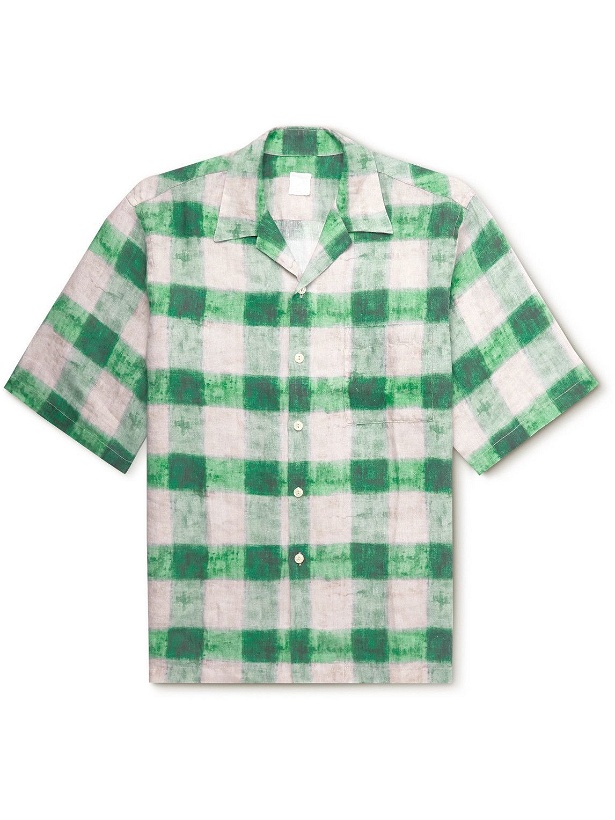 Photo: 120% - Camp-Collar Checked Linen Shirt - Green